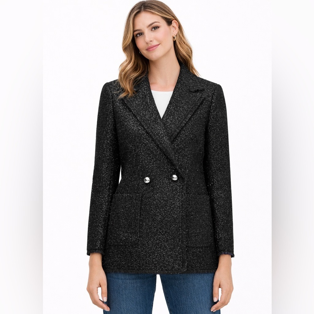 Kate Spade New York Tinsel Tweed Blazer Black Double-Breasted Jacket Size 2